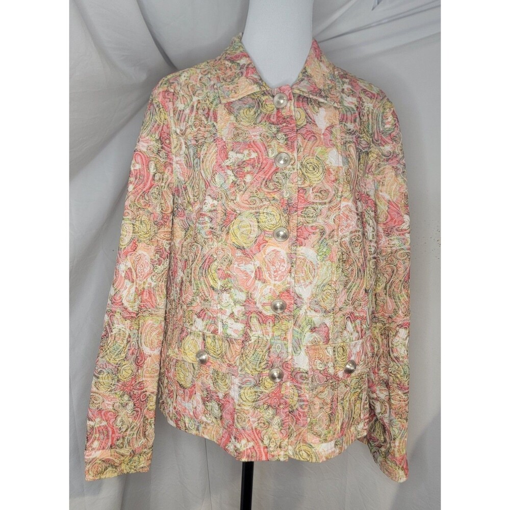 Christopher & Banks Womens Large Pink Yellow Embroidered Boxy Stretch Jacket